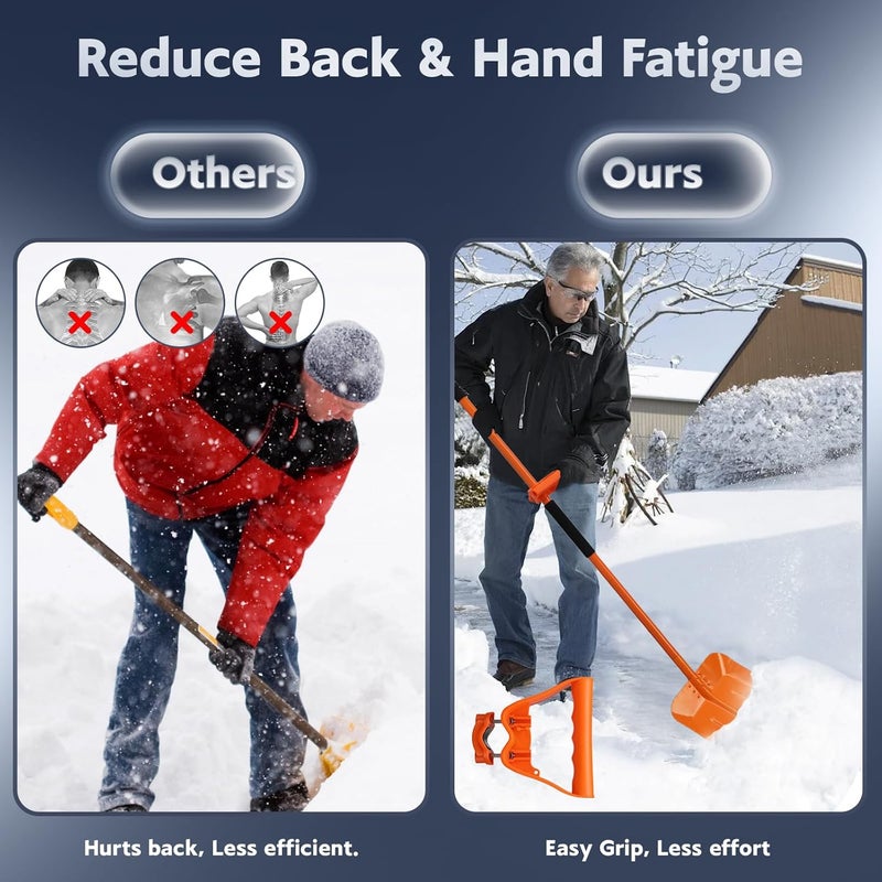 ABtool Heavy Duty Snow Shovel for Driveway with Assisted Handle, Ergonomic Snow Pusher for Removing Snow & Ice with 70" Long Handle, 13inch Blade Metal Shovel for Car, Driveway, Outdoor, Emergency - Image 3